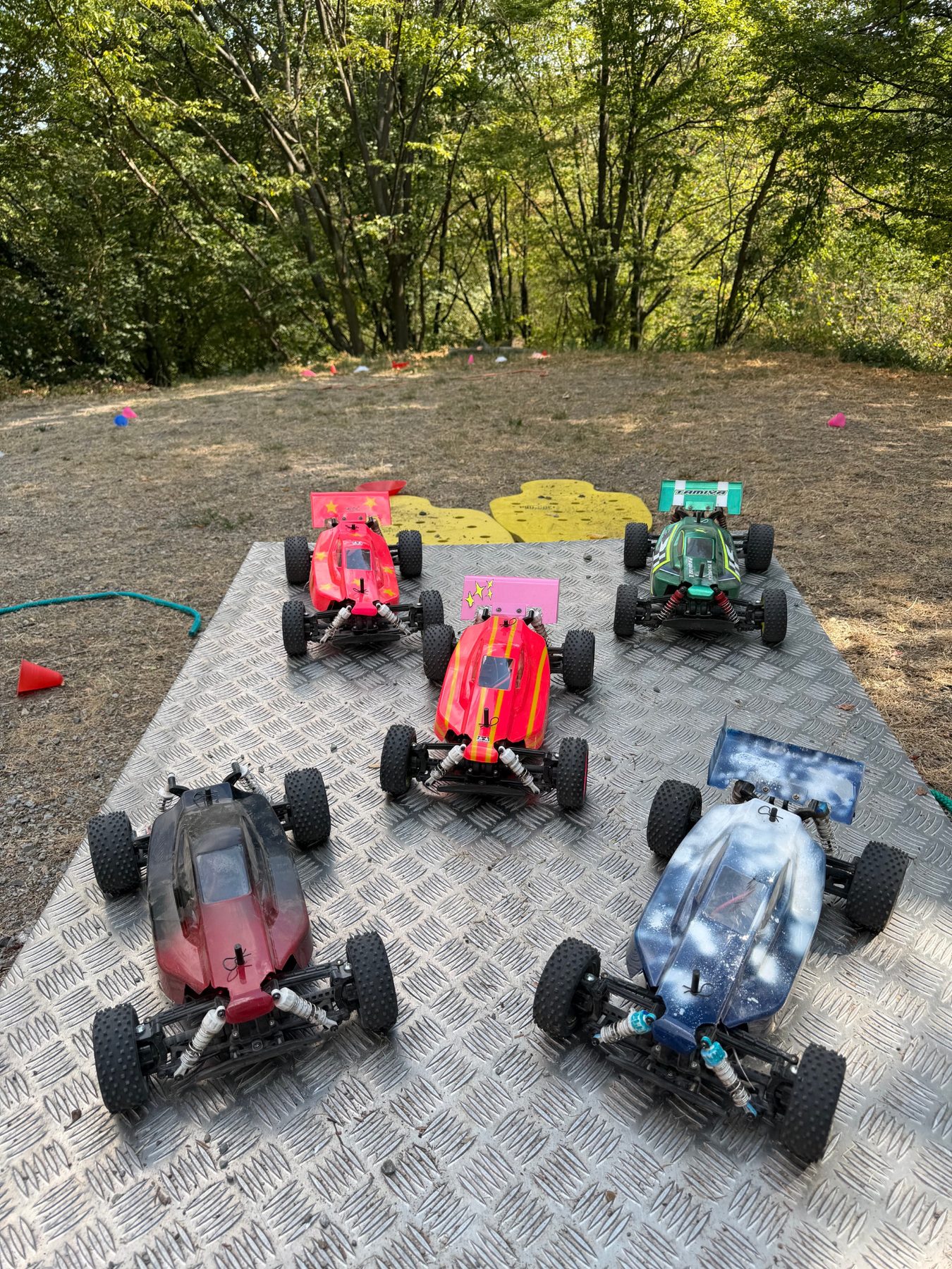 Completed Tamiya RC buggies ready for a driving session at RC Garage Summer Camp